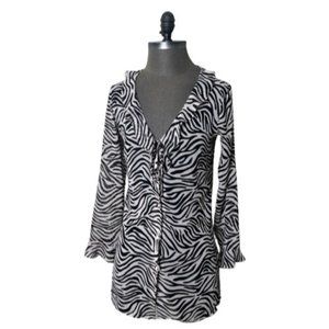 Vintage Victoria Secret Sheer Zebra Pajama Top Ruffle Neckline - Size XS